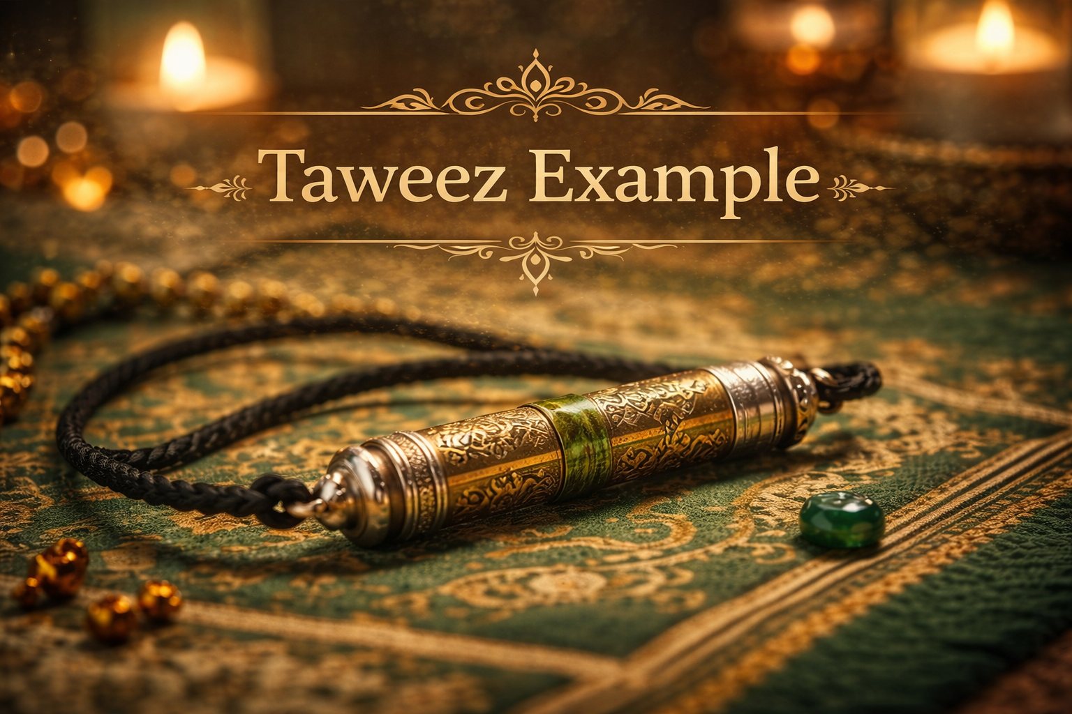 A taweez on a black cord